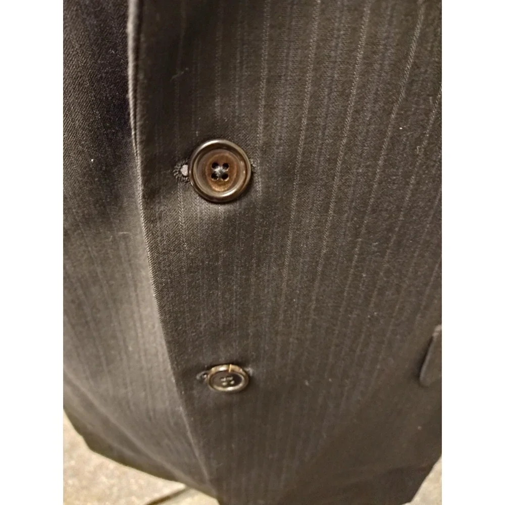 Hickey Freeman Mens Black Pinstripe Worsted Wool Sport Coat Blazer 42L Jacket